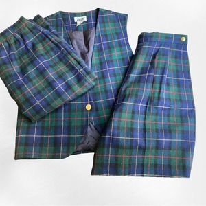 Vintage 3‎ Piece Wool Plaid Skirt Vest Shorts Size 8 Lucia USA